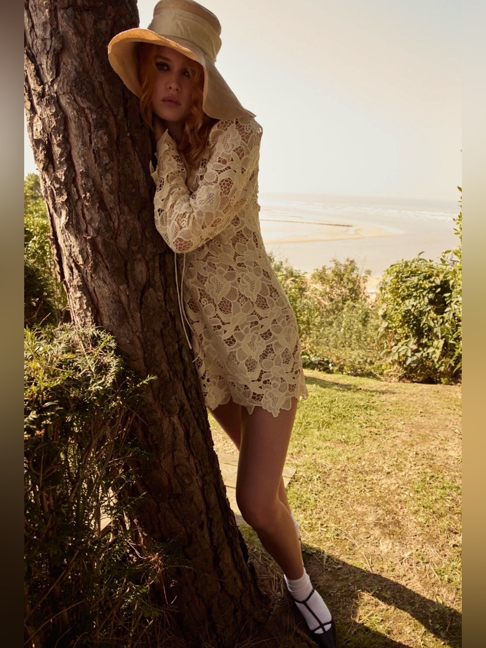 For Love and Lemons Coco Lace Long Sleeve Tinker Fairy Ivory Cream Mini Dress S